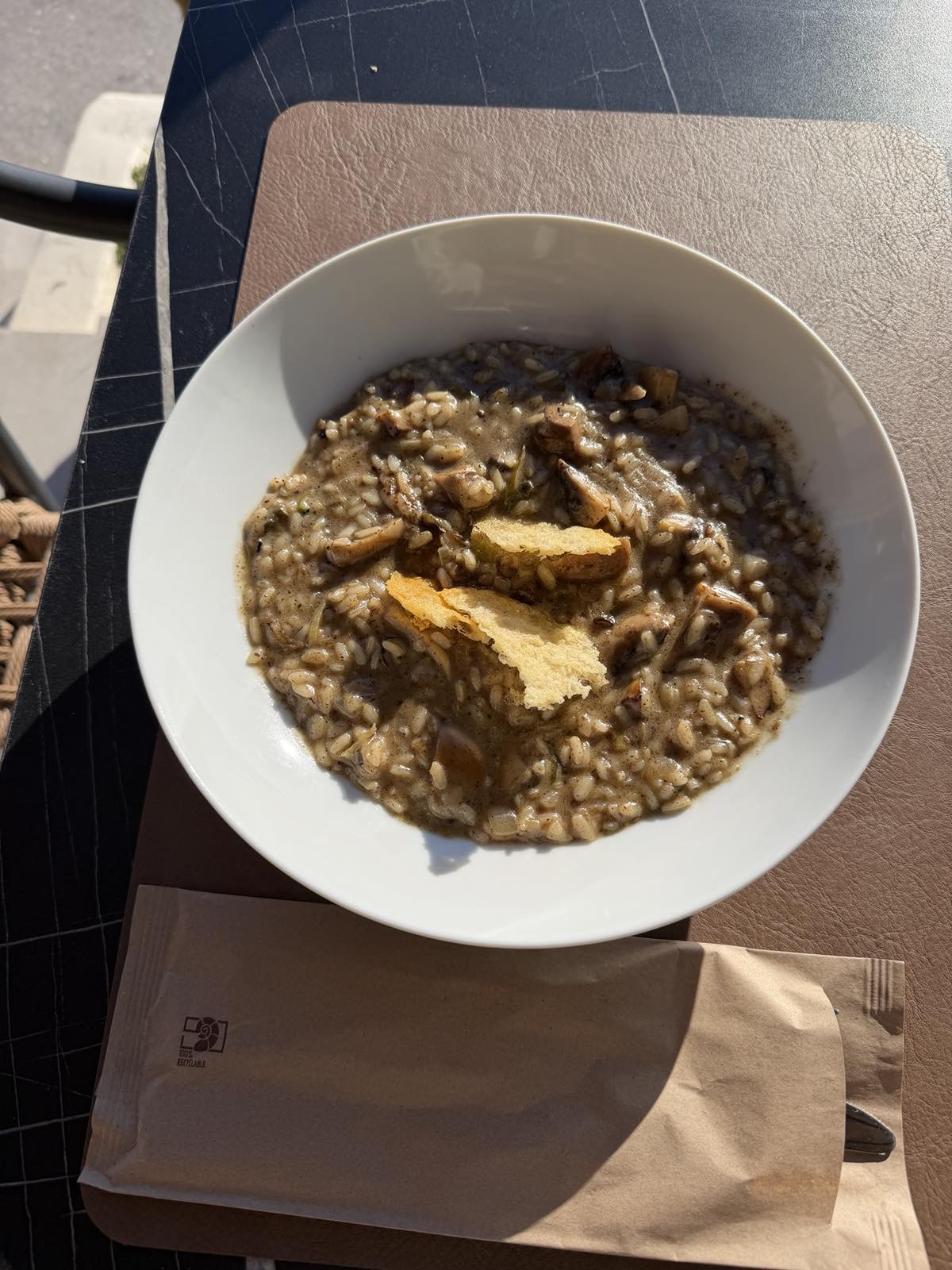 Mushroom risotto with parmesan crisp at Tramonto Lounge
